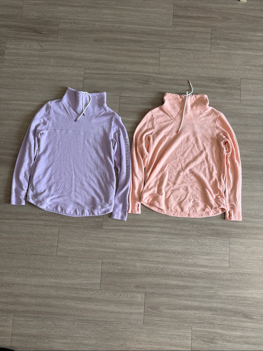 Pair of Cozy vineyard vines Quarter-Zip Pullovers in Lavender and Peach